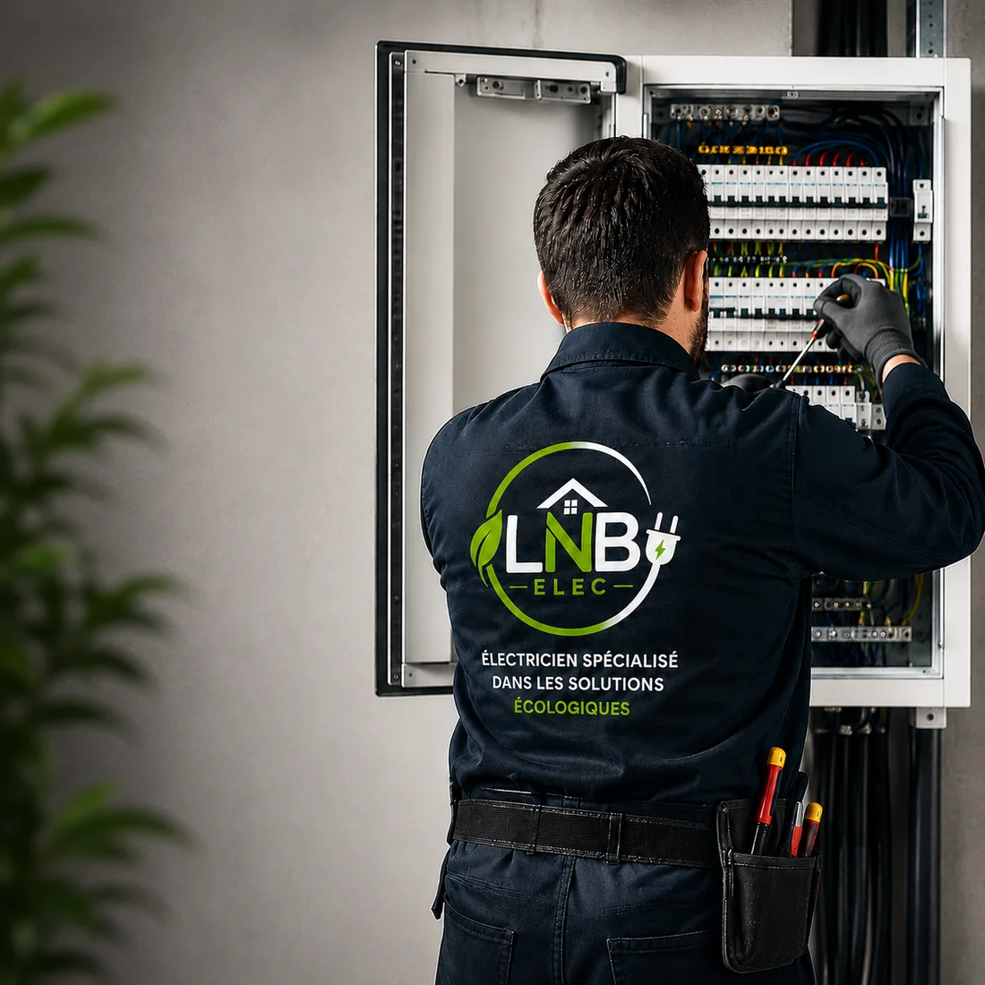 Électricien LNB ELEC intervenant sur un tableau électrique