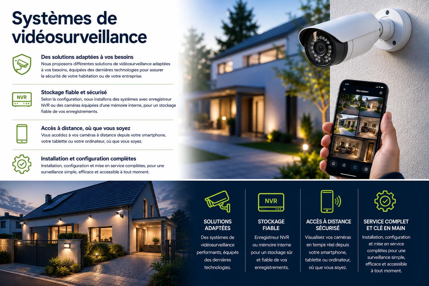Récapitulatif de la prestation vidéosurveillance : solutions adaptées, stockage fiable, accès à distance sécurisé, service complet et clé en main